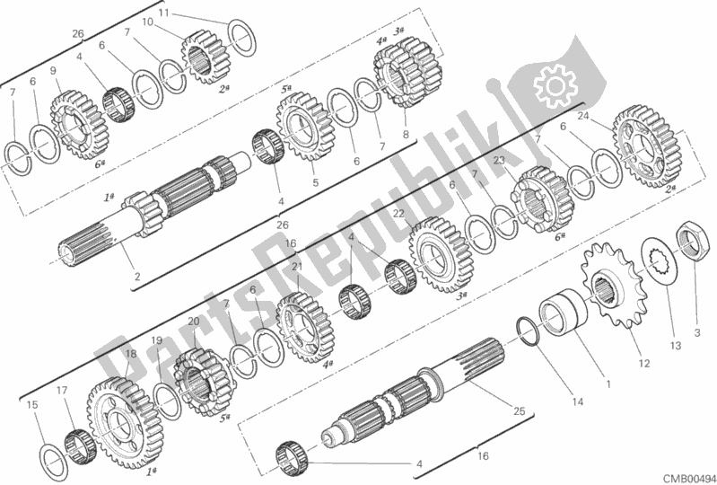 All parts for the Gear Box of the Ducati Monster 821 Thailand 2018